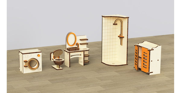 Кукольная мебель деревянная "Ванная", 5 предметов