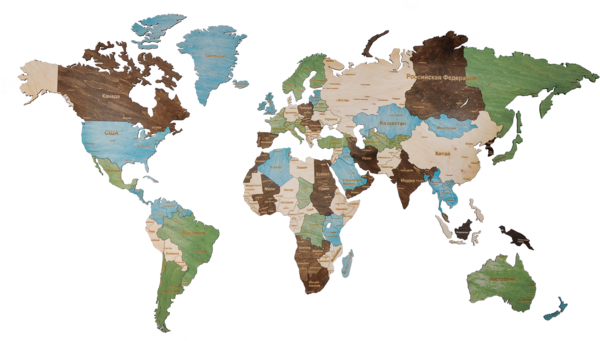 Карта мира из дерева (Multicolor), 60х105 см