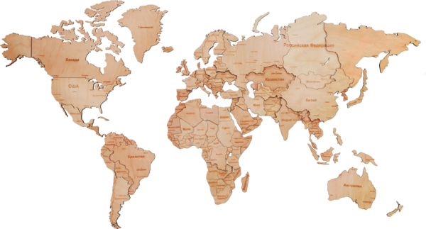 Карта мира из дерева (Natural), 72х130 см