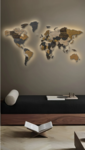 Карта мира из дерева + подсветка (Scandy, 3 уровня), 72х130 см