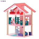 Трехэтажный деревянный кукольный домик "Роза Хутор" с мебелью