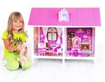 Одноэтажный кукольный дом с 2 комнатами, мебелью и куклой