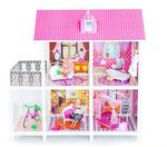Двухэтажный кукольный домик с 4 комнатами, мебелью, 3 куклами 