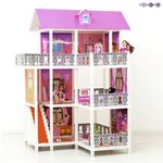 Трехэтажный кукольный дом с 6 комнатами, мебелью, 3 куклами