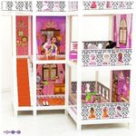 Трехэтажный кукольный дом с 6 комнатами, мебелью, 3 куклами
